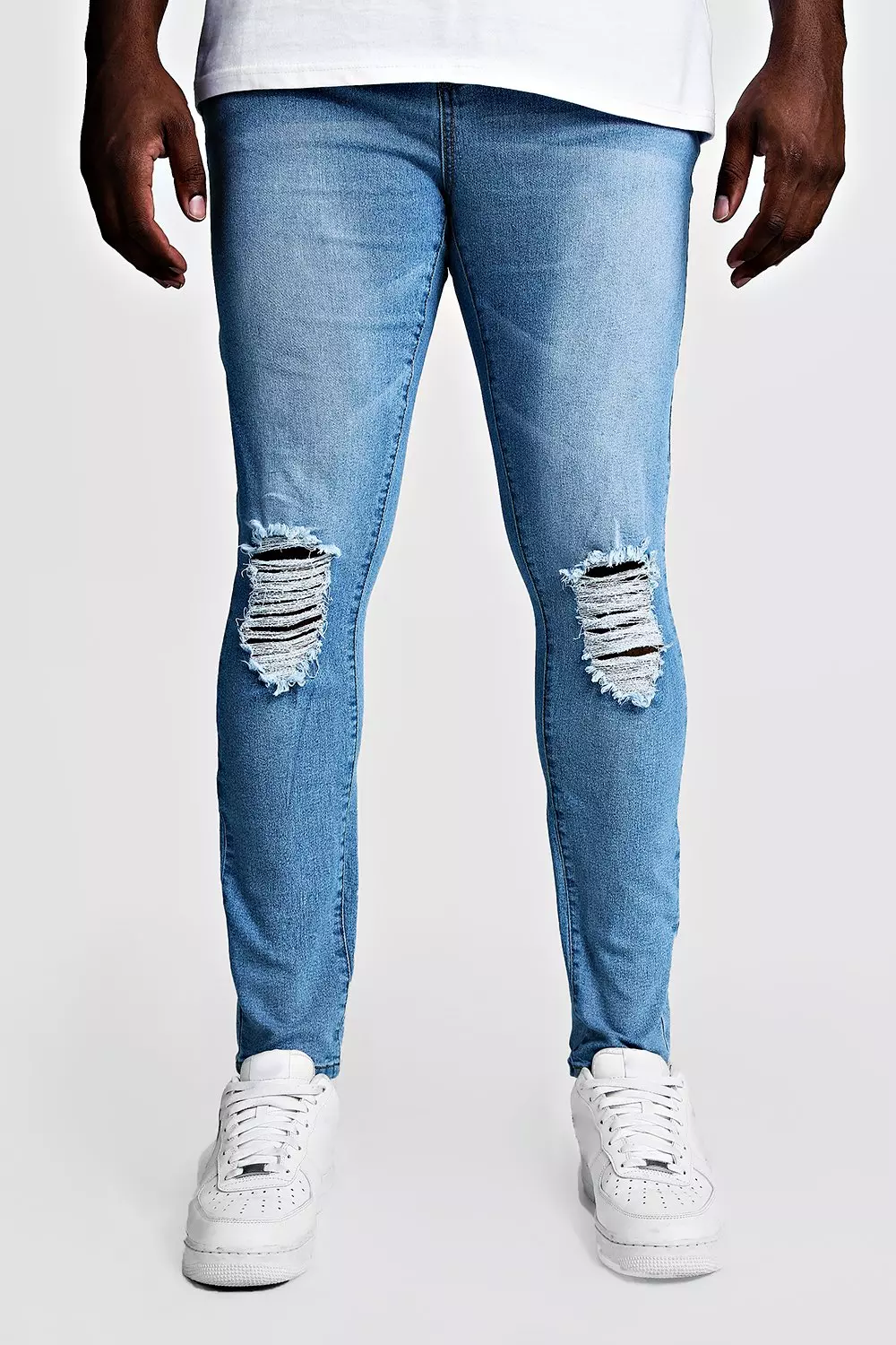 Big Tall Skinny Fit Jeans With Ripped Knees boohooMAN USA